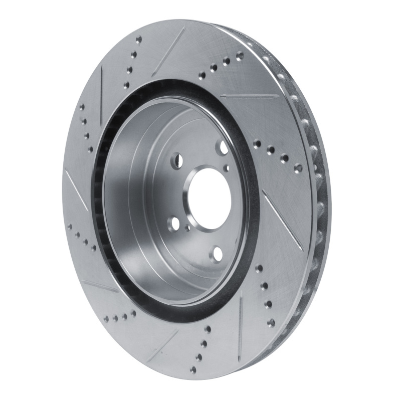 Lexus GS F Brake Rotor (1) - Right Rear - R1 Concepts - Drilled & Slotted - Silver - `15-`22